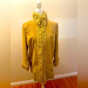 Colebrook Classics genuine suede embroidered coat with faux fur, Size 1X